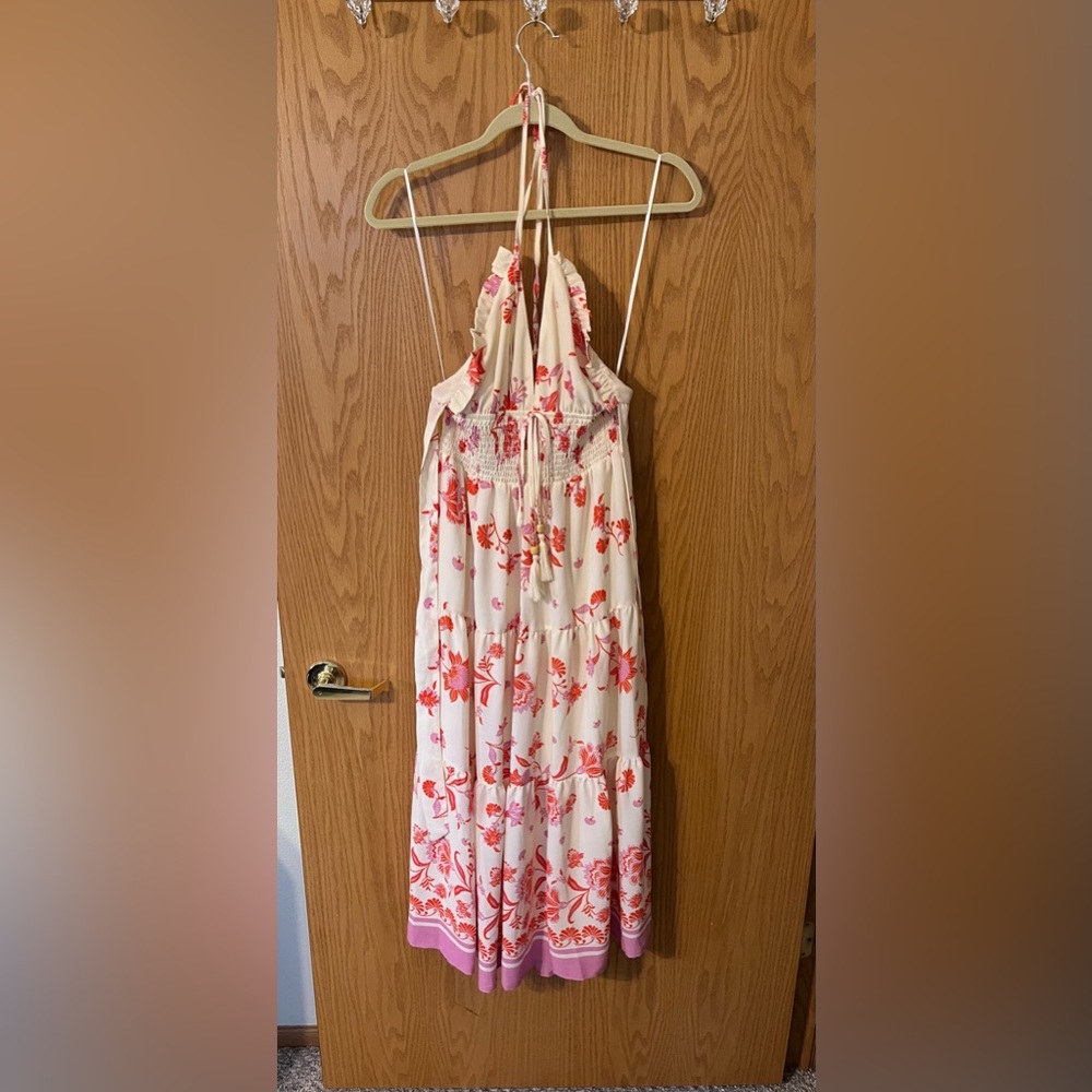Chelsea & Violet Cream Maxi Dress with Red & Pink Floral Print